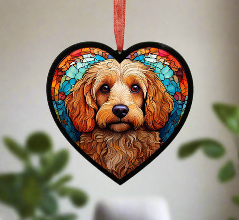 Cockapoo Yellow Stained Glass Effect Heart Suncatcher